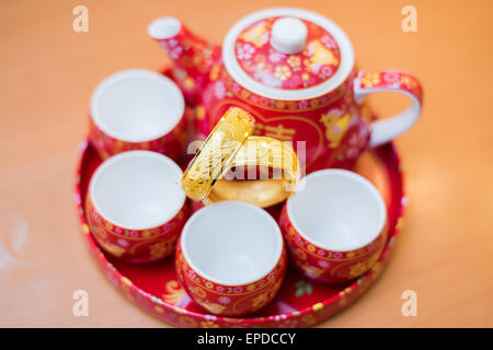 Chinese traditional tea set used in Chinese Wedding tea ceremony Stock Photo