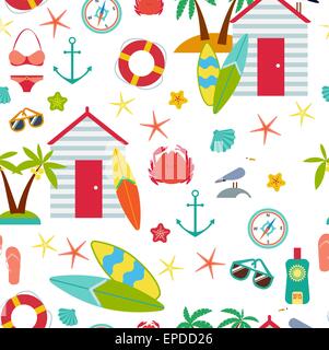 Seamless pattern with flat travel icons Stock Vector