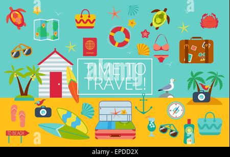 Flat icons set of traveling Stock Vector