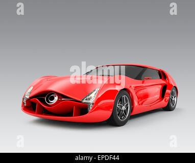 Red sports car isolated on gray background with clipping path. Original design. Stock Photo