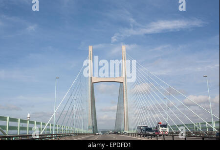 Crossing over Severn River on New,Second Severn Bridge,Prince of Wales Bridge,toll road, on M4 motorway from England,near Bristol to Newport,Wales,UK Stock Photo