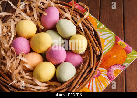 Easter Egg in Basket. Colourful Holliday eggs Stock Photo