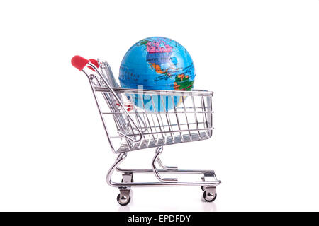 Buying the whole world and bring it home in a cart Stock Photo