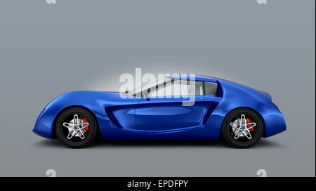 Blue sports car isolated on gray background with clipping path. Original design. Stock Photo