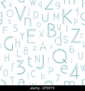 seamless pattern with blue alphabet letters over white background. vector wallpaper design Stock Vector