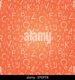 seamless pattern with pink alphabet letters over paper texture. vector font type background design Stock Vector