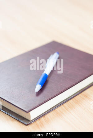 Classic leather notebook with pen, stock photo Stock Photo