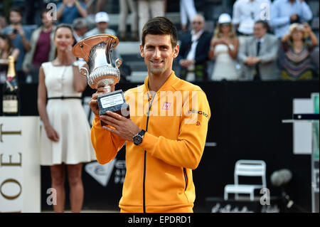 Rome, Italy. 17th May, 2015. BNL Italian Open Tennis. ATP Finals Roger Federer vs Novak Djokovic . Novak Djokovic (SRB) wins the final by beating Roger Federer (SUI) in 2 sets Credit:  Action Plus Sports/Alamy Live News Stock Photo