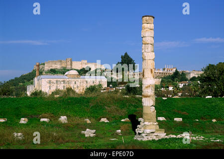 Turkey, Selçuk, Artemision (temple of Artemis) and Citadel Stock Photo