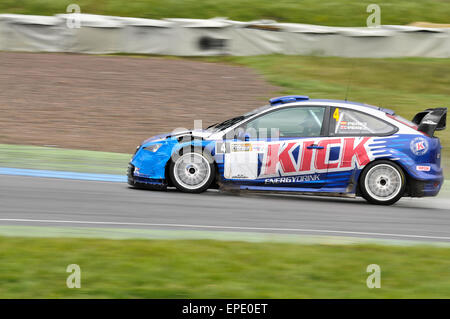 Knockhill, Scotland, UK. 17th May 2015. The McRae Rally challenge is an event to mark the 20th anniversary of the late, great Colin McRae winning the World Rally Championship in 1995.  The racing took place at Knockhill racing in Fife, Scotland. Steve Perez who is the owner of the VK Energy drinks company, from Walton driving a Ford Focus with co-driver Seb Perez. Credit:  Andrew Steven Graham/Alamy Live News Stock Photo