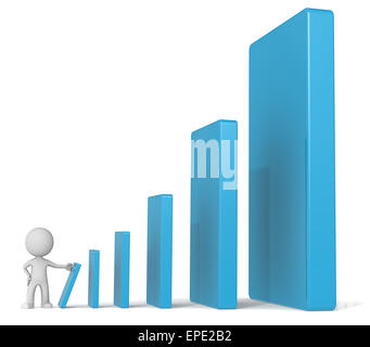 3D little human character with pushing a Shopping Trolley. Blue side ...
