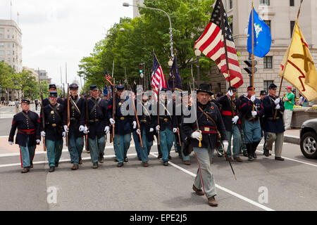 Washington, DC, USA. 17th May, 2015.  Thousands of Civil War reenactors march on Pennsylvania Avenue to celebrate the 150th anniversary of the Grand Review Victory Parade, which marked the end of the American Civil War in 1865. Credit:  B Christopher/Alamy Live News Stock Photo