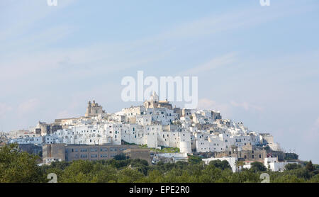 View on the medieval old town of Ostuni in Puglia, South Italy.The center of Ostuni is known as the White Town or La Citta Bianc Stock Photo