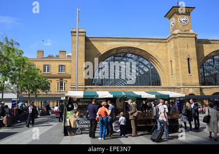 The Real Food Market on Kings Cross Square in front of the train station, on Euston Road, north London, England, UK Stock Photo