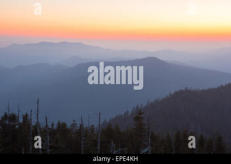 Sun rises over the mountains near Clingman's Dome in the Great Smoky Mountains. Stock Photo