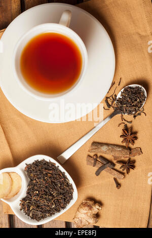 Spiced Masala Tea with Ingredients Stock Photo