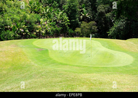 Beautiful golf course at the Constance Lemuria Resort. Praslin Island in the Seychelles. Stock Photo