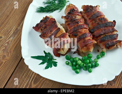 Slavink -  Dutch meat dish.consisting of ground meat called  half beef, half pork wrapped in bacon Stock Photo