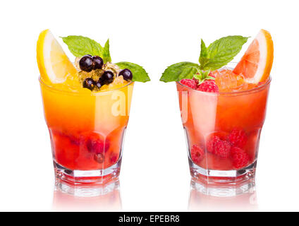 Two summer alcoholic cocktails isolated on white Stock Photo