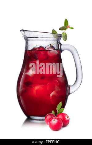 Cranberry juice in pitcher. Russian mors in a jug Stock Photo