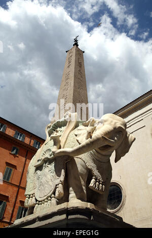 The Elefantino statue which is an Egyptian obelisk atop an elephant outside Santa Maria sopra Minerva Rome Italy Stock Photo