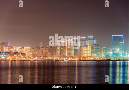 Night skyline of Baku Azerbaijan Stock Photo