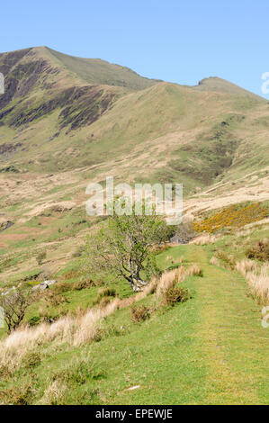 Tramway through Cwm Pennant to abandoned slate mine Llanfihangel Snowdonia National Park Wales Cymru UK GB Stock Photo