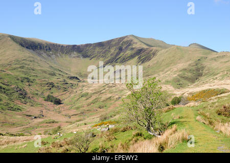 Tramway through Cwm Pennant to abandoned slate mine Llanfihangel Snowdonia National Park Wales Cymru UK GB Stock Photo