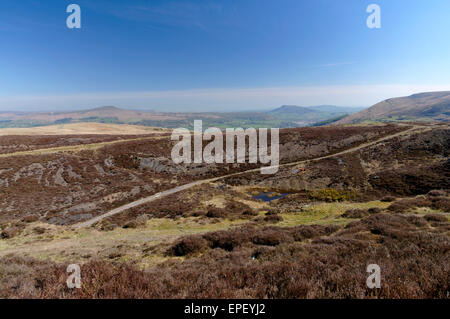 View looking across the Usk Valley to Sugarloaf Mountain, near Abergavenny, Brecon Beacons National Park, Wales, UK. Stock Photo