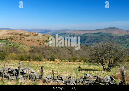 View looking across the Usk Valley to Sugarloaf Mountain, near Abergavenny, Brecon Beacons National Park, Wales, UK. Stock Photo