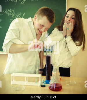 Students working in chemistry laboratory at the classroom Stock Photo