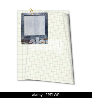 Jeans slide and notebook sheet isolated on white background Stock Photo