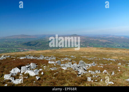 View looking across the Usk Valley to Sugarloaf Mountain, near Abergavenny, Brecon Beacons National Park, Wales, UK. Stock Photo