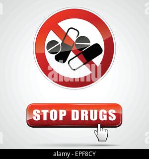 illustration of stop drugs sign with web button Stock Vector