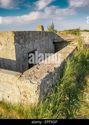 German WW2 concrete blockhouse gun emplacement casemate, Normandy, France Stock Photo