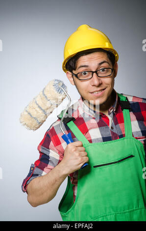 Funny painter with hardhat and roller Stock Photo