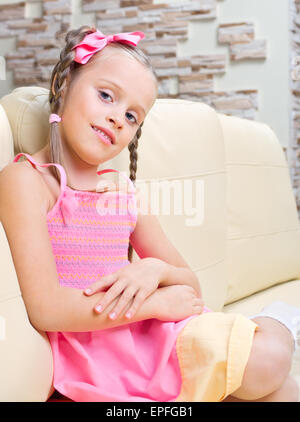 Little girl in pink dress and garland. Isolated on white Stock Photo ...