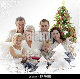 Children pulling crackers in christmas Stock Photo