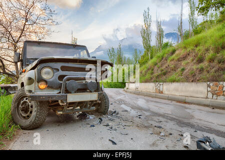 car crash accident on the road Stock Photo