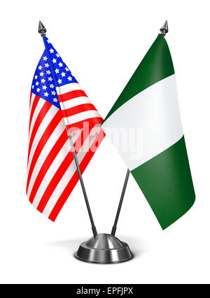 USA and Nigeria - Miniature Flags Isolated on White Background. Stock Photo