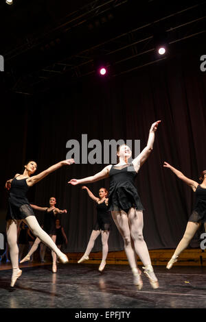 Ballet dancing: Groups of Welsh university female students competing in a inter-college dance competition at Aberystwyth Arts Centre, Wales UK Stock Photo