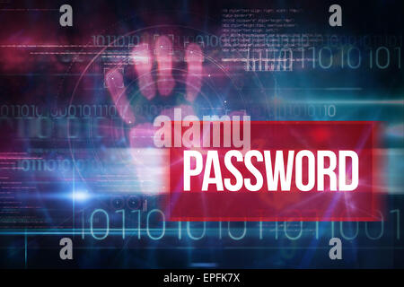 Password against blue technology design with binary code Stock Photo