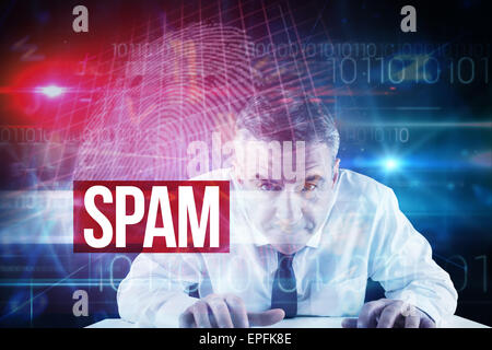 Spam against red technology hand print design Stock Photo