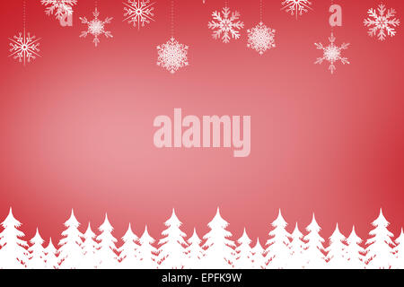 Composite image of fir tree forest and snowflakes Stock Photo