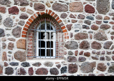 Stone wall made of erratics and bricks, Lower Saxony, Germany, Europe Stock Photo