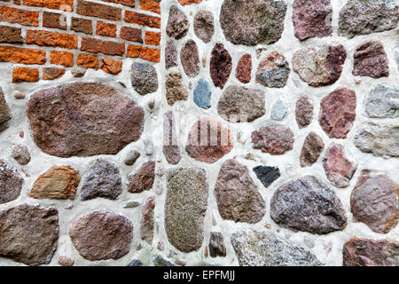 Stone wall made of erratics and bricks, Lower Saxony, Germany, Europe Stock Photo