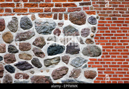 Stone wall made of erratics and bricks, Lower Saxony, Germany, Europe Stock Photo
