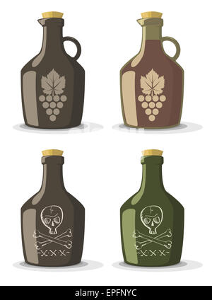 Vector set of bottles for wine or rum in vintage style Stock Photo