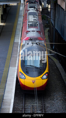 A Class 390 Pendolino train operated by Virgin Trains at Edinburgh's Waverley Station. Stock Photo