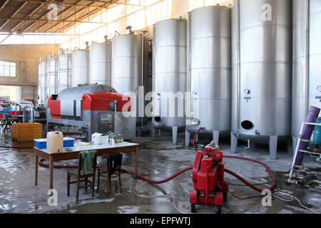 Tanks in the Cremisan Winery operated and managed by the Salesian Don Bosco Congregation. Beit Jala near Bethlehem, Palestine Stock Photo